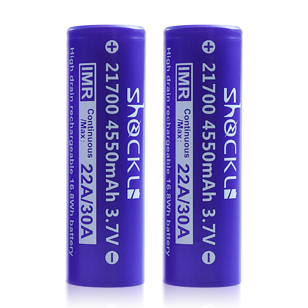Shockli 21700 Battery 4550mAh Flat top High Drain 22A 3.7V Li-ion Rechargeable Battery - 2PCS