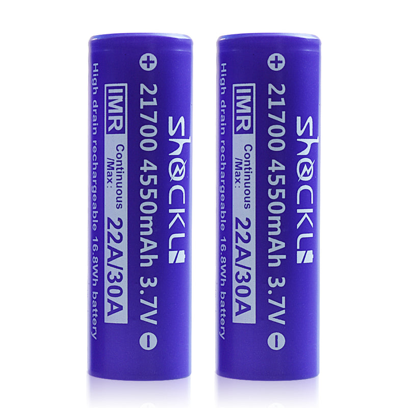 Shockli 21700 Battery 4550mAh Flat top High Drain 22A 3.7V Li-ion Rechargeable Battery - 2PCS