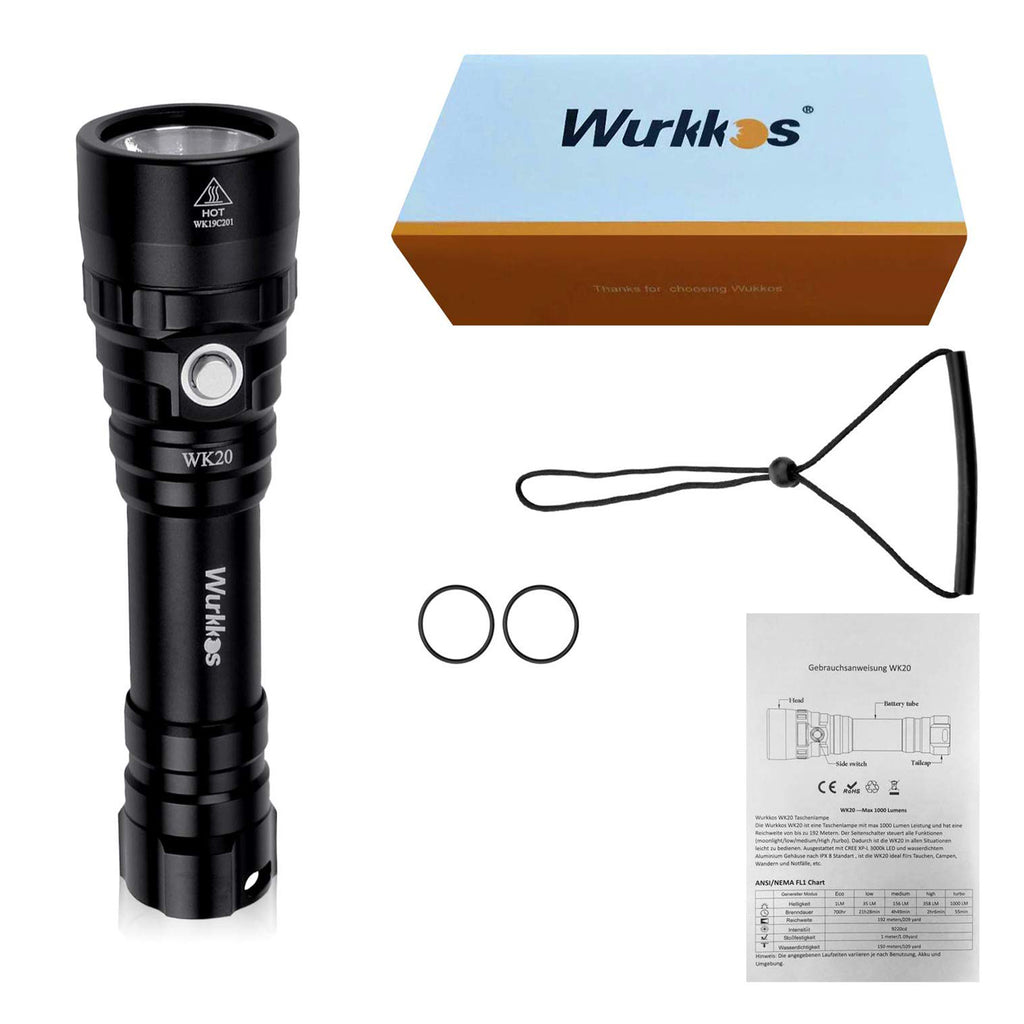 Wurkkos WK20 XPL 1000LM 3000K Underwater 150m Diving Light