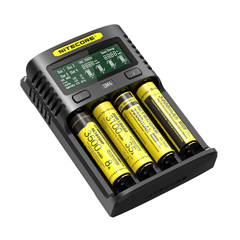 NITECORE UM4 LCD Screen Display Lithium Battery Charger 4-Slots USB Charging Smart Rapid Battery Charger