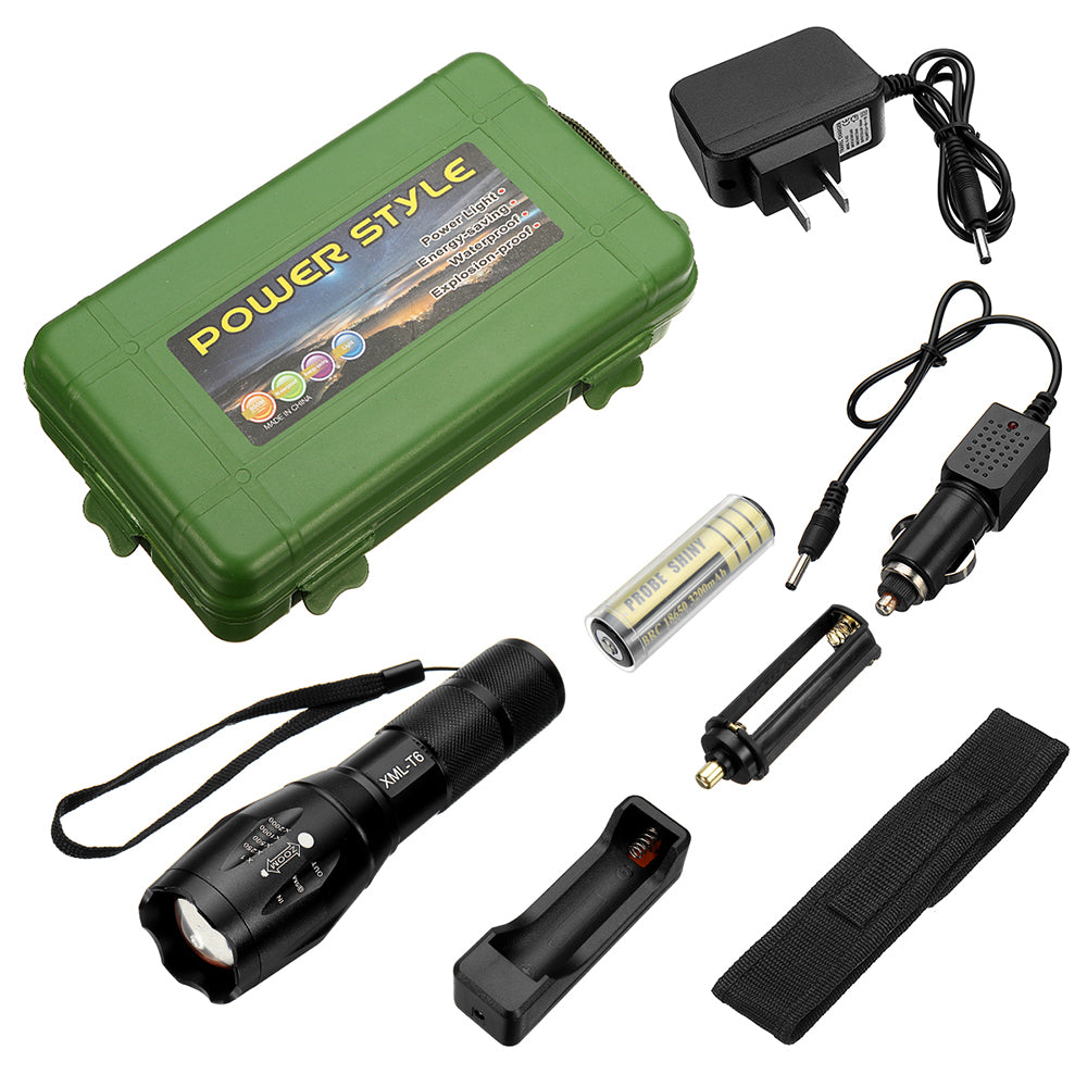 XANES A100  T6 800Lumens 5Modes Brightness Zoomable Tactical LED Flashlight Suit + Charger + Battery Charger