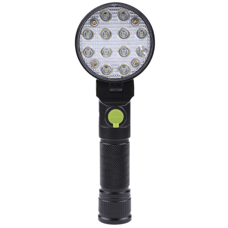Round Shape XANES 190A 12x COB 4Colors 4Modes 180° Adjustable Head Magnetic Tail USB LED Flashlight
