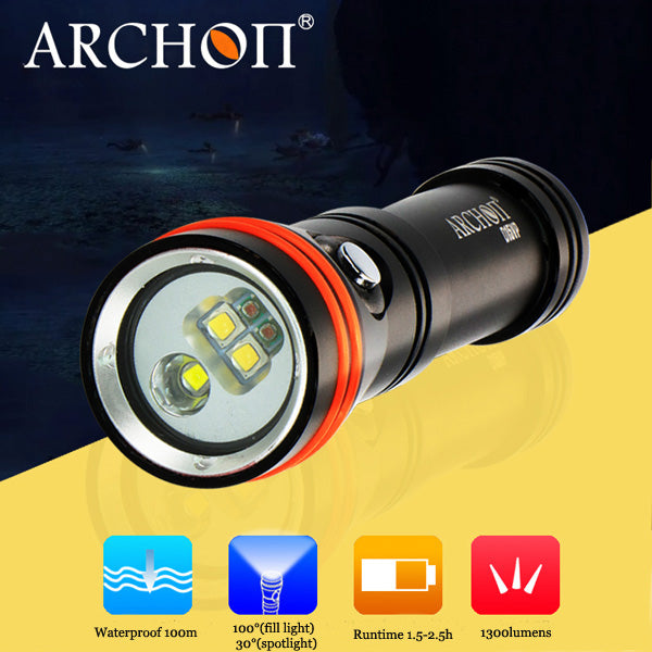 ARCHON D15VP 1300LM Two-in-One Professional Diving Video&Spot LED Flashlight 100M