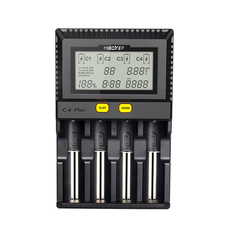 Miboxer C4-Plus 4 Slots LCD Display 2.5A Fast Charging Smart Battery Charger For AA AAA 18650 26650 21700 18350 16340 Most Batteries