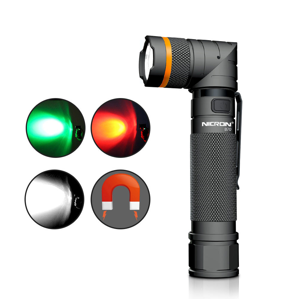 NICRON B70 800lm Flashlight Magnet 90° Waterproof 4 Modes Zoomable LED Work Lamp Camping Hunting Emergency Lantern