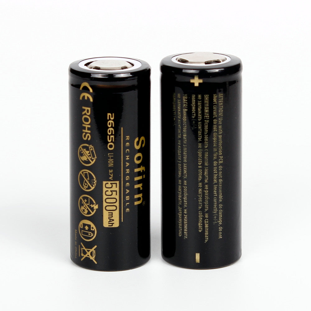 2Pcs Sofirn 3.7V 5500mAh Protected Rechargeable 26650 Battery With Storage Case High Capacity Lithium Battery Li-ion Batteries