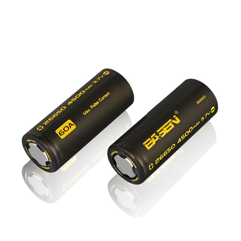 2pcs Basen BS26003 26650 4500mah 3.7V 60A Unprotect Flat Top Rechargeable Li-ion Battery