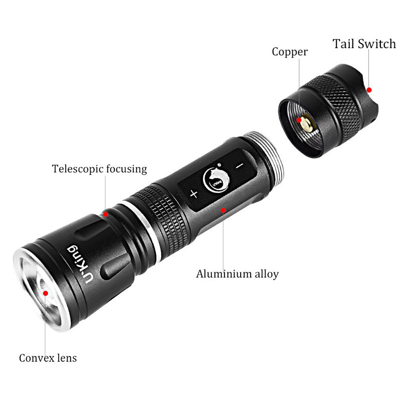 U King ZQ-X996 XPE 600LM 3Modes Zoomable LED Flashlight 18650
