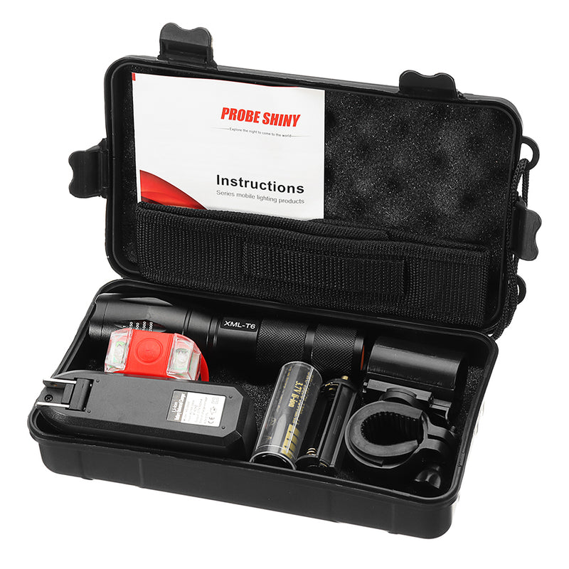 XANES A100  T6 800Lumens 5Modes Brightness Zoomable Tactical LED Flashlight Suit & Removable Bicycle Light with Handlebar clip & Taillight