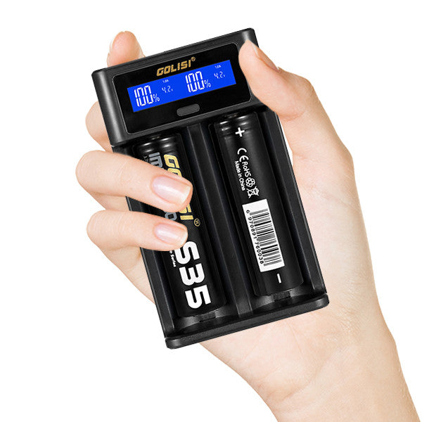 Golisi I2 LCD Display USB Port Smart Lite Battery Charger For Li-ion/Ni-mh/Ni-cd Battery 2Slots