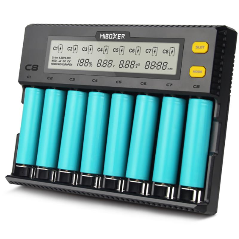 Miboxer C8 8 Slots Rapid Smart AA AAA 18650 Battery Charger Current Optional Overcharging Protection Adjustable Slots For Most Batteries
