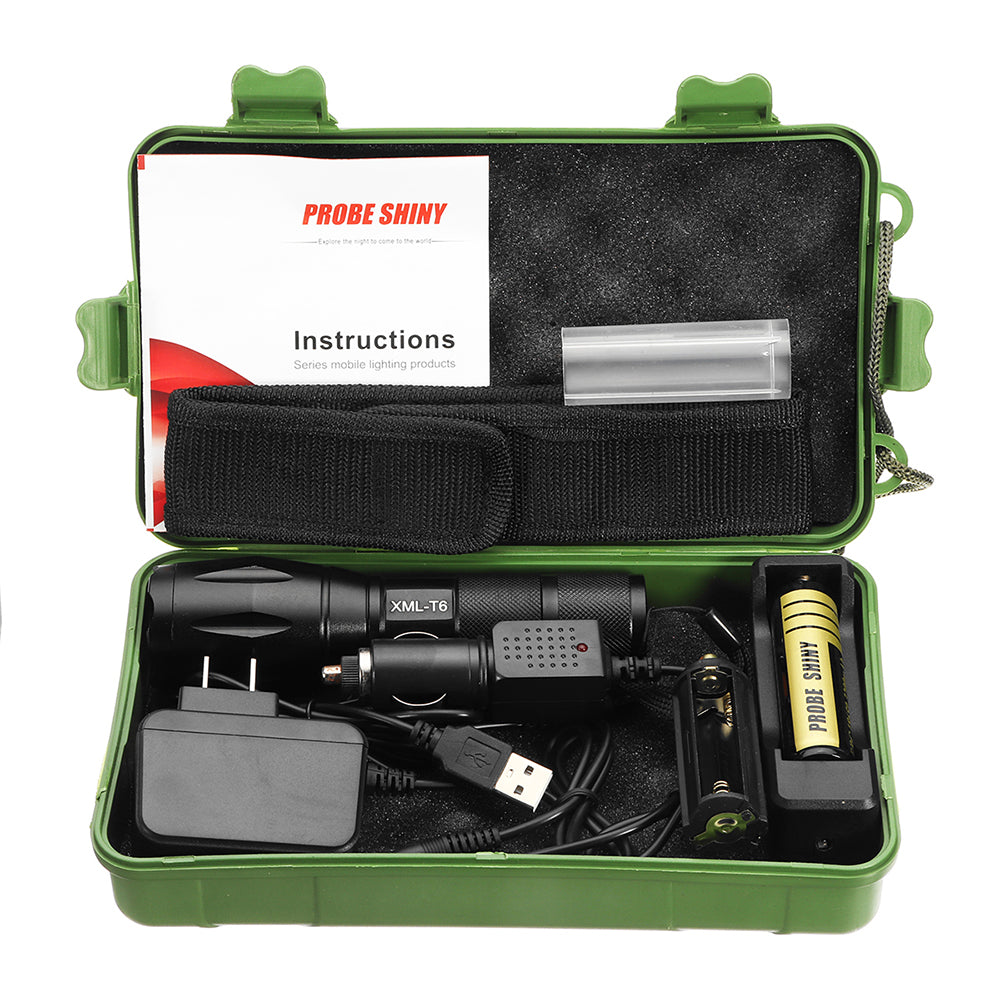 XANES A100  T6 800Lumens 5Modes Brightness Zoomable Tactical LED Flashlight Suit + Charger + Battery Charger