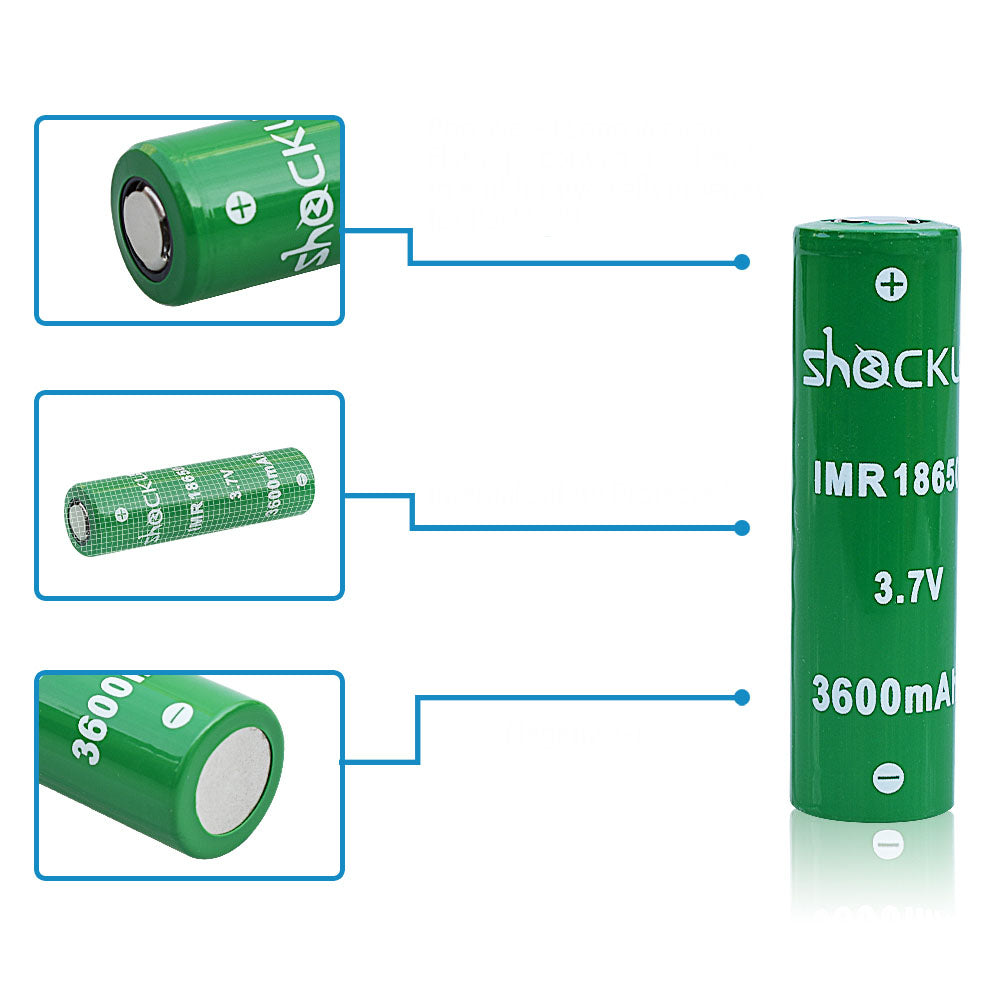 ShockLi 18650 3600mAh Flat Top High Drain 20A 3.7V Li-ion Rechargeable Battery For Flashlight E Cigs - 2PCS+Battery Case
