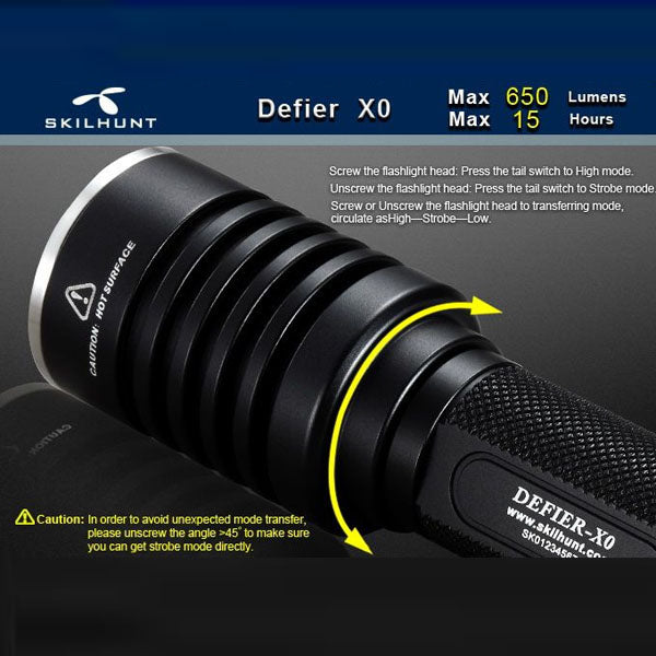 SKILHUNT Defier X0 L2 650lm Tactical LED Flashlight