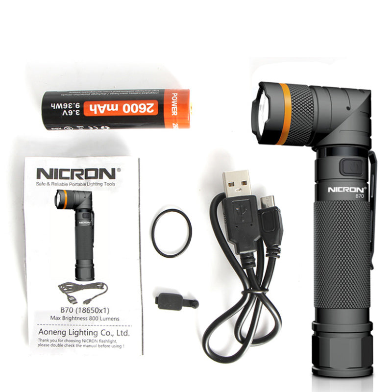 NICRON B70 800lm Flashlight Magnet 90° Waterproof 4 Modes Zoomable LED Work Lamp Camping Hunting Emergency Lantern