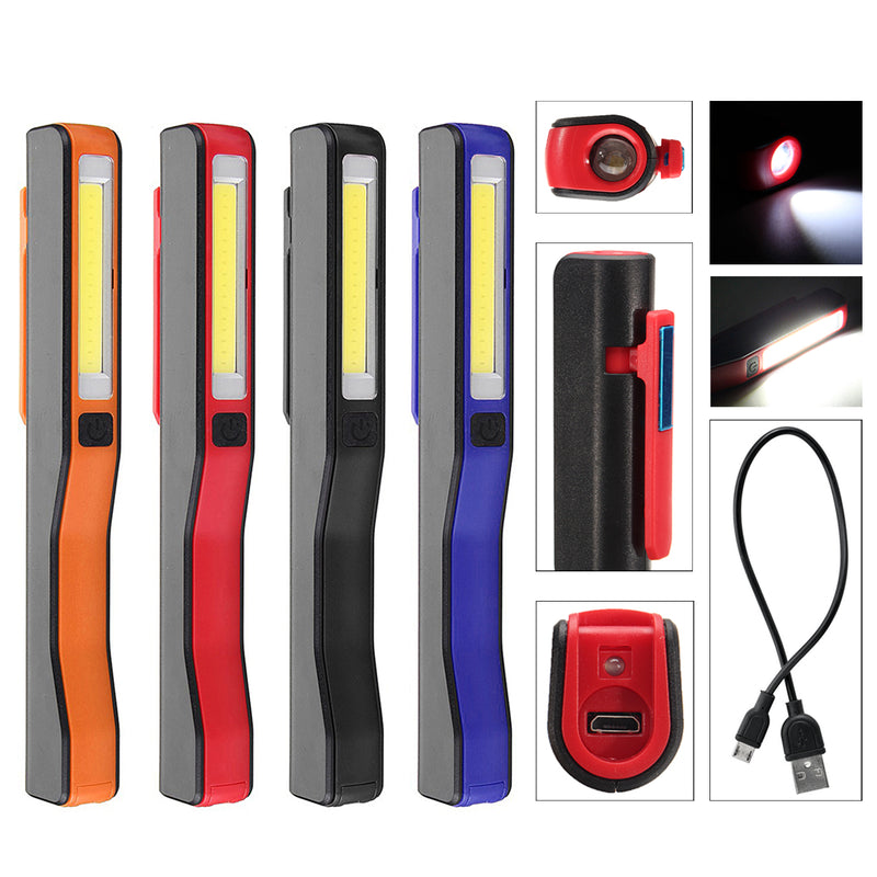 Portable LED+COB Rechargeable Pocket Work Light Magnetic Pen Clip Camping Car Inspection Flashlight 