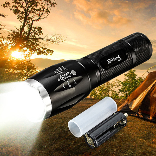 Elfeland  T6 5 Modes 1600lumens Zoomable LED Flashlight 18650/AAA