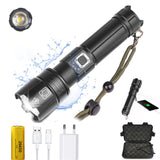 XANES® P70 1800 Lumens USB LED Zoomable Tactical Flashlight 5 Modes IPX4 Waterproof Spotlight Searchlight With Charger 26650 Battery Storage Box