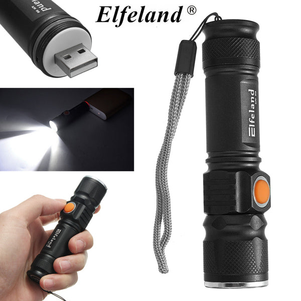 Elfeland ST-515 T6 Zoomable USB Charger LED Flashlight With 18650 