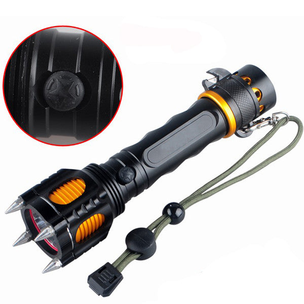 Elfeland  T6 2000LM 5Modes Four Attack Heads Tactical Alarm LED Flashlight 18650
