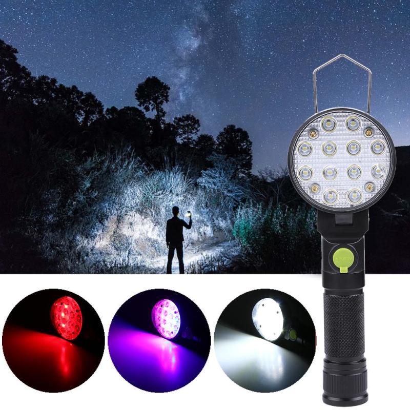 Round Shape XANES 190A 12x COB 4Colors 4Modes 180° Adjustable Head Magnetic Tail USB LED Flashlight