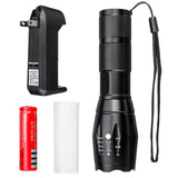 XANES T6 10W LED Flashlight Rechargeable 5 Modes Tactical Torch Light 18650 Battery US/EU/UK Plug