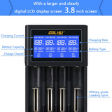 GOLISI i4 LCD Screen 2A Fast USB Battery Charger For 18650 26650 14500 Battery