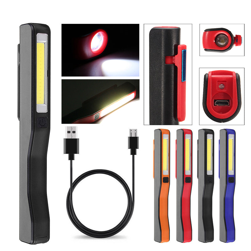 Portable LED+COB Rechargeable Pocket Work Light Magnetic Pen Clip Camping Car Inspection Flashlight 