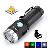 AloneFire X901 2 1000Lumens 6Modes 4 Color Light USB Rechargeable LED Flashlight + Battery + USB Charger