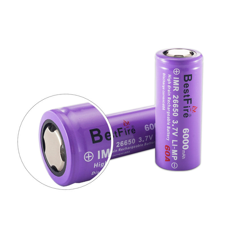 BestFire 1pc 26650 Battery 6000mAh 60A 3.7V Rechargeable Li-ion Battery