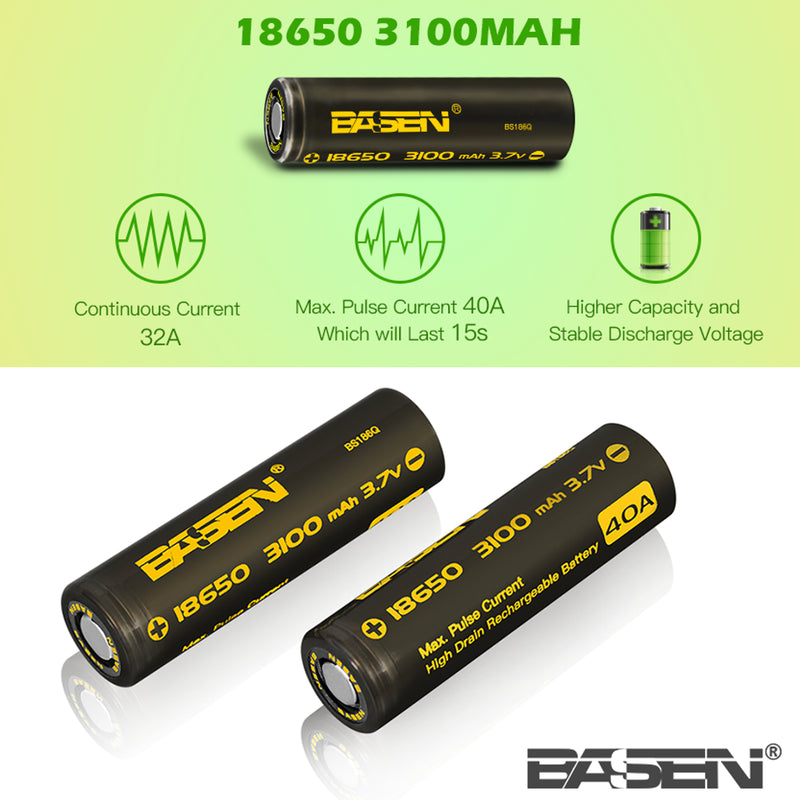 2pcs 18650 Basen Battery lithium ion battery cvell 3.7V 3100mAh/40A/50A 3200mAh/40A 3500mAh/30A higher capacity 18mm * 65mm