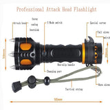 Elfeland  T6 2000LM 5Modes Four Attack Heads Tactical Alarm LED Flashlight 18650