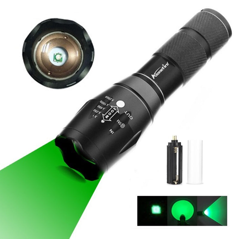 AloneFire E17 300Lumens Zoomable Long Range Green Light Flashlight Green Hunting Light Tactical Flashlight