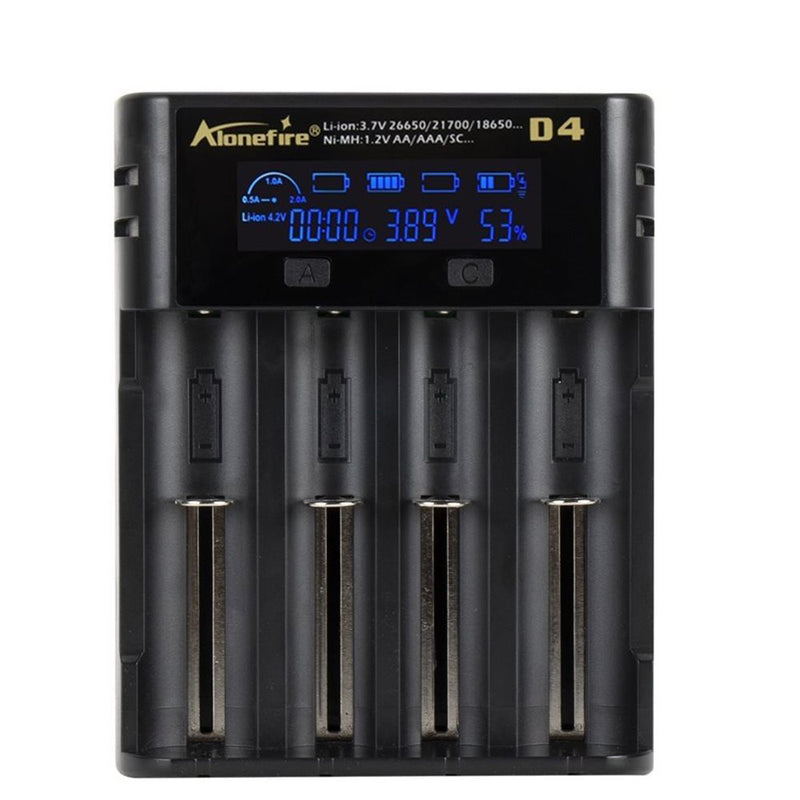 Alonefire® D4  4slots 2A LCD Screen Display Smart Charger for 18650 26650 21700 Universal Battery USB Charging AA AAA Intelligent Fast Charger