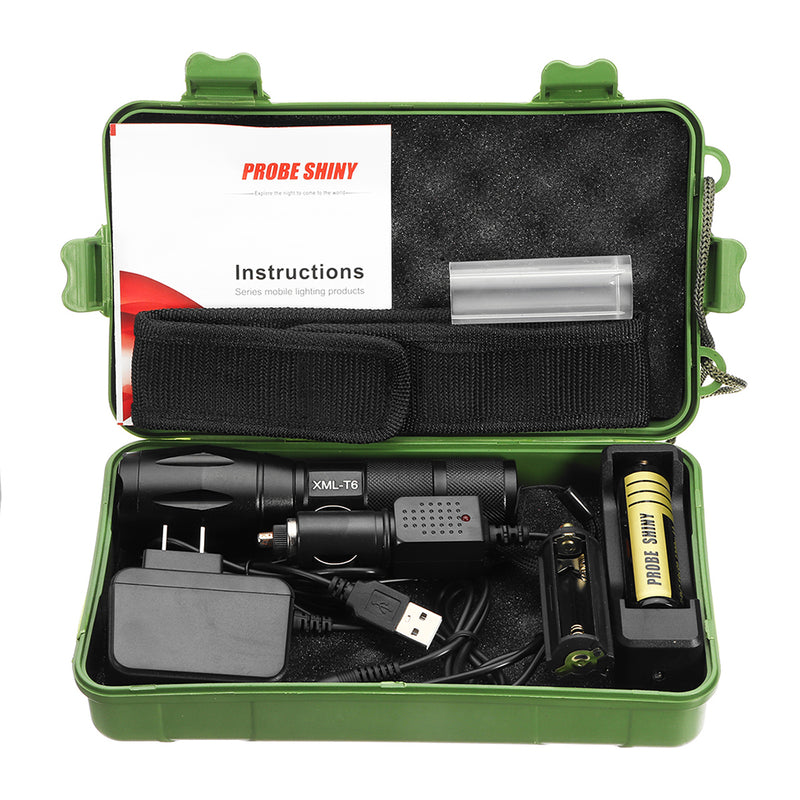XANES A100  T6 800Lumens 5Modes Brightness Zoomable Tactical LED Flashlight Suit + Charger + Battery Charger
