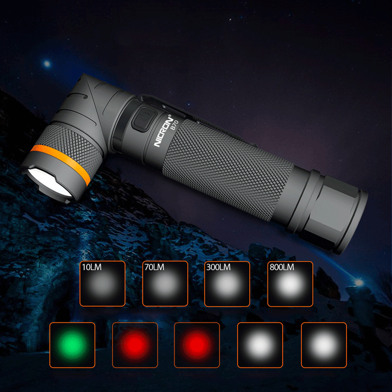 NICRON B70 800lm Flashlight Magnet 90° Waterproof 4 Modes Zoomable LED Work Lamp Camping Hunting Emergency Lantern