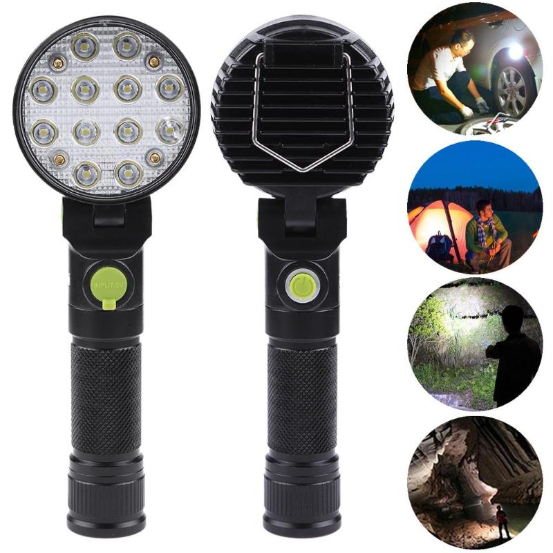 Round Shape XANES 190A 12x COB 4Colors 4Modes 180° Adjustable Head Magnetic Tail USB LED Flashlight