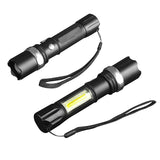 XANES 1102 XPE + COB 1000Lumens 3Modes Front & Side Lights Red & Blue & White Lights Zoomable USB Rechargeable LED Flashlight