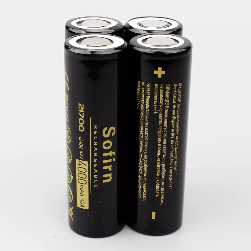 4Pcs Sofirn 3.7V 40A 4000mAh 21700 Rechargeable Li-ion Battery Big Flat Top